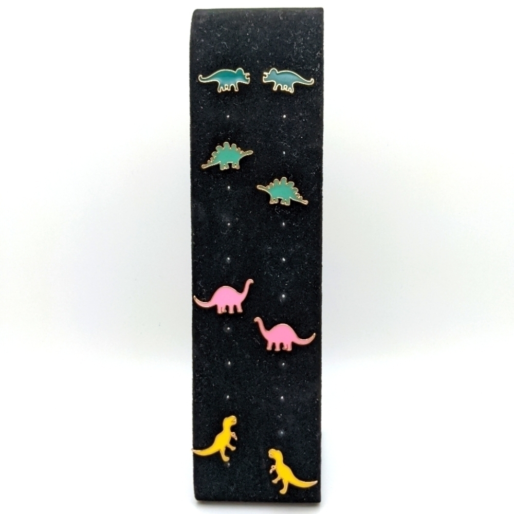 Marigold Enamel Dinosaur Stud Earrings - Picture 11 of 12